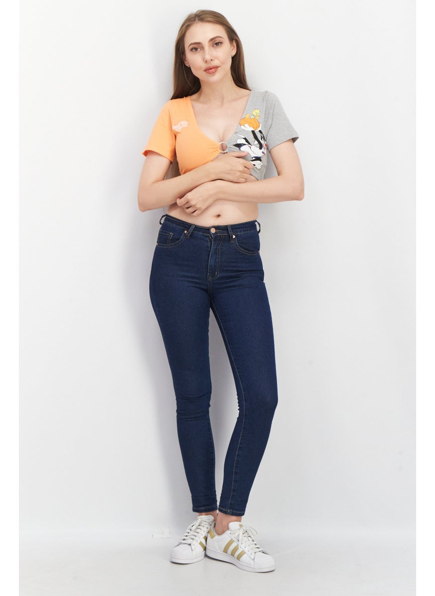 Space Jam Women Keyhole Neck Short Sleeve Embroidered Logo Crop Top, Grey  - Image 2