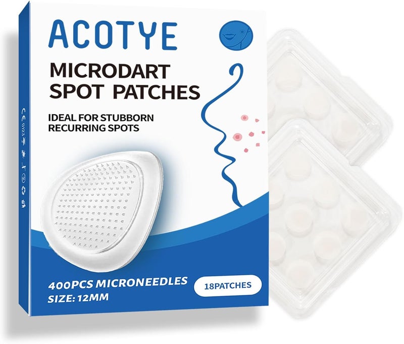 ACOTYE Microdart Pimple Patches Microneedle Spot Patches Salicylic Acid Tea Tree Oil for Large Zit Breakouts Hydrocolloid Patches for Face Chin or Back 18 Pack