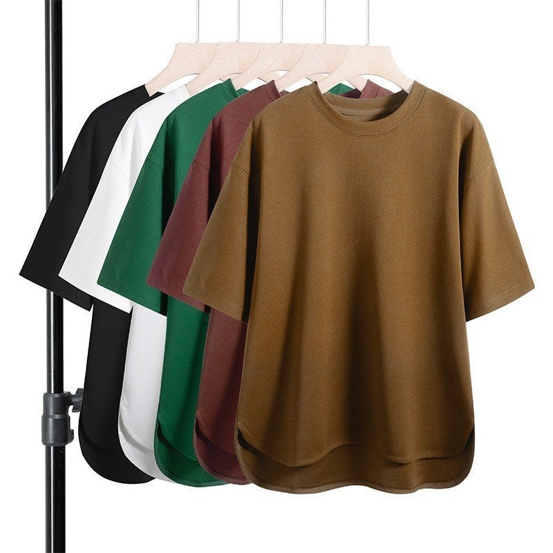 Heavy Short-sleeved T-shirt Men's Casual American Half-sleeved Top Solid Color Round Neck All-match Loose plus size Trendy T Spring and Summer - Image 2