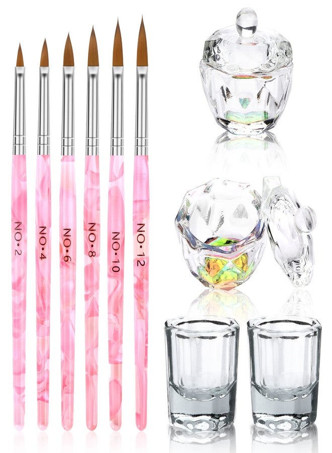 Yokilly Acrylic Nail Brush Dappen Dish Set, 6PCS Nail Art Pen and 4PCS Crystal Dappen Dish for Acrylic Nails, Manicure Bowl Cup Glass Container for Acrylic Liquid Nail Tool Kit (Pink) - Image 1