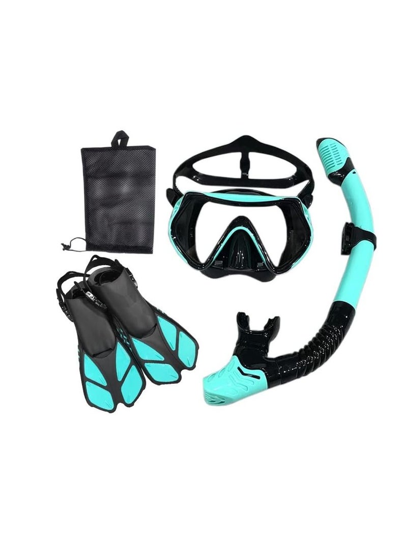 Cool Baby Style - Mask Fin Snorkel Set with Adult Snorkeling Gear, Panoramic View Diving Mask, Trek Fin, Dry Top +Travel Bags, Package for Lap Swimming BLACK GREEN - Image 1