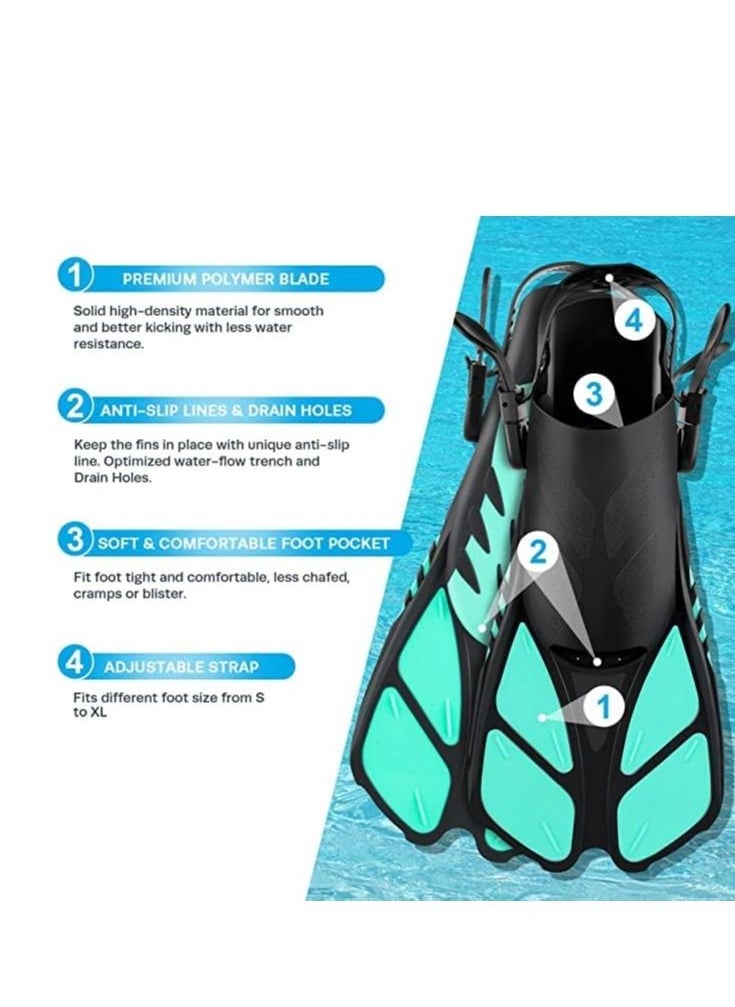 Cool Baby Style - Mask Fin Snorkel Set with Adult Snorkeling Gear, Panoramic View Diving Mask, Trek Fin, Dry Top +Travel Bags, Package for Lap Swimming BLACK GREEN - Image 1