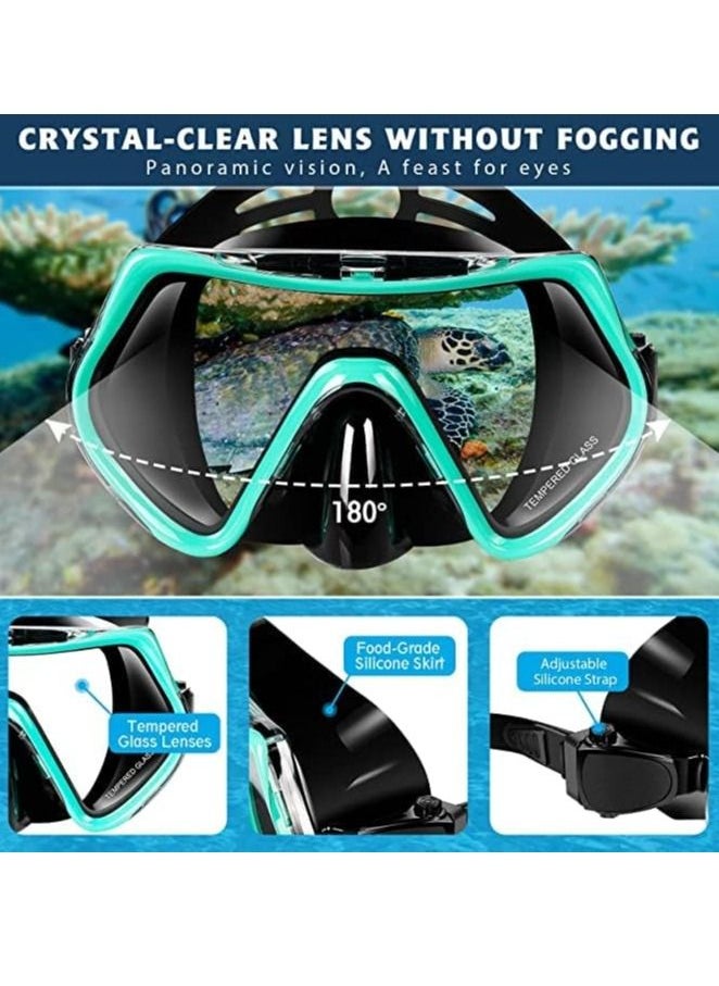 Cool Baby Style - Mask Fin Snorkel Set with Adult Snorkeling Gear, Panoramic View Diving Mask, Trek Fin, Dry Top +Travel Bags, Package for Lap Swimming BLACK GREEN - Image 1