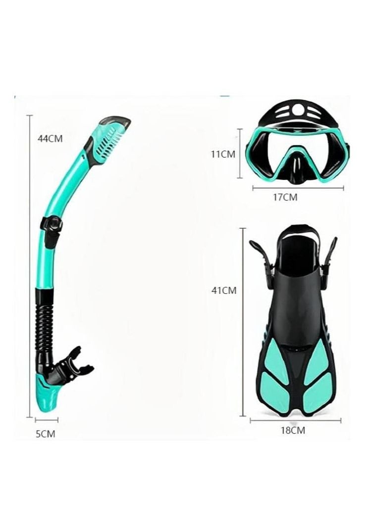 Cool Baby Style - Mask Fin Snorkel Set with Adult Snorkeling Gear, Panoramic View Diving Mask, Trek Fin, Dry Top +Travel Bags, Package for Lap Swimming BLACK GREEN - Image 1