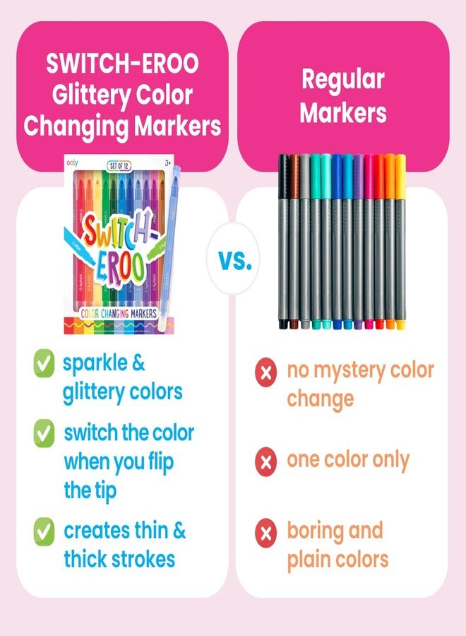 Ooly 12 Pack Sparkle Switch-eroo Color Changing Markers, Double Ended Chisel Tip Color Change Markers for Art Back to School Supplies, Drawing and Stationery Sets - Image 3