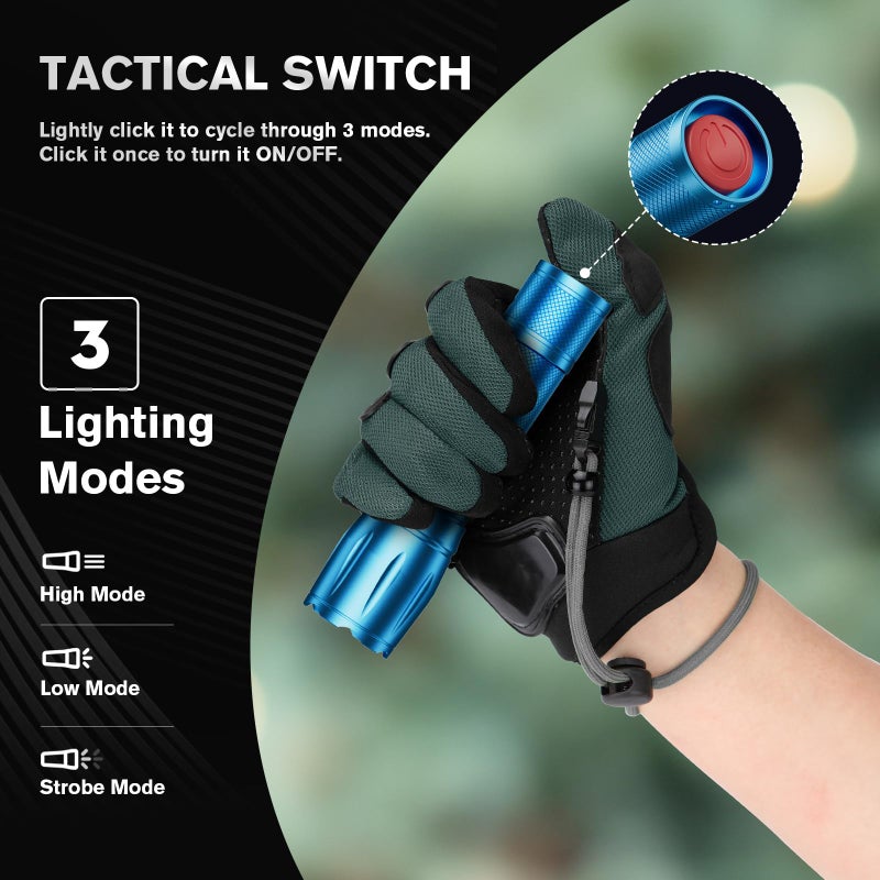 RECHOO LED Flashlight 2 Pack Blue, Tactical Flashlights High Lumens with 3 Modes, Pocket Small Flash Light, Waterproof Zoomable Flashlights for Home Emergency, Camping Essentials (Battery Included) - Image 5