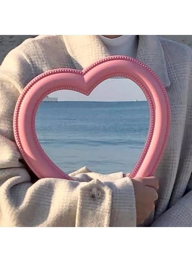 BinaryABC مرآة تجميل على شكل قلب للجدار والمكتب في غرفة النوم، هدية عيد الحب (وردي) - Image 2