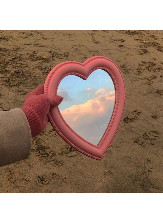 BinaryABC مرآة تجميل على شكل قلب للجدار والمكتب في غرفة النوم، هدية عيد الحب (وردي) - Image 4
