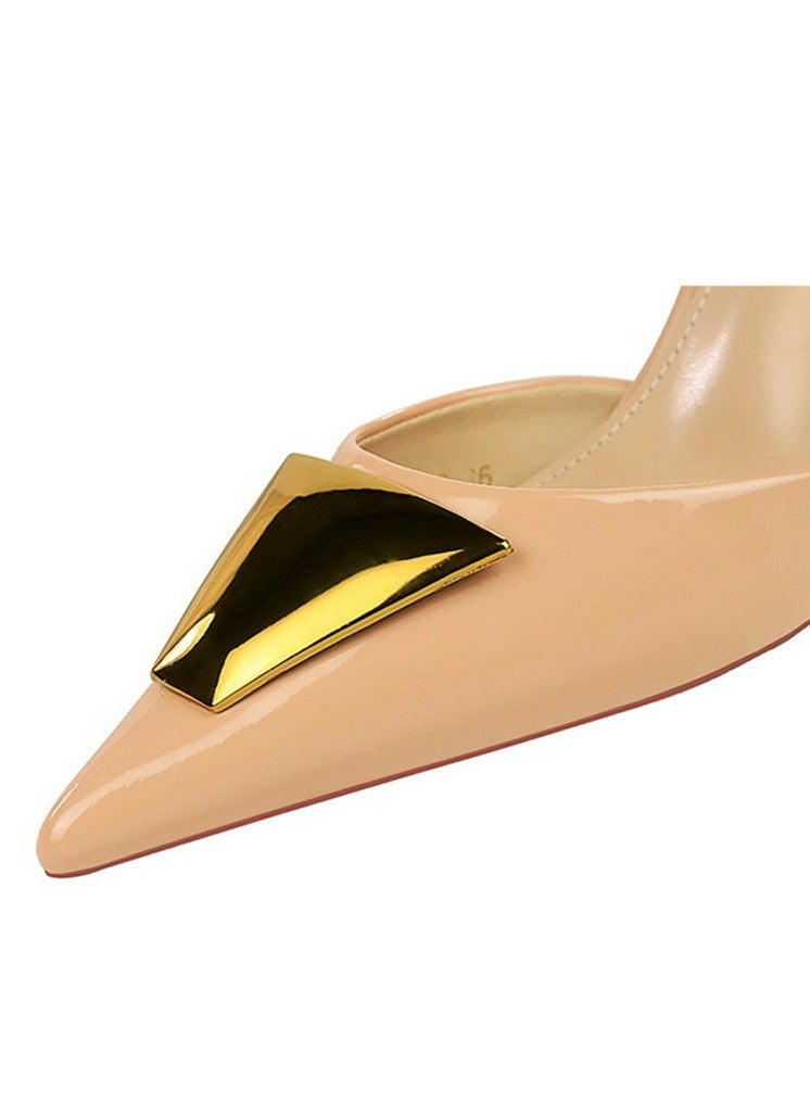 بيج تري المرأة براءة اختراع مضخات الجلد مغلقة إصبع القدم الكعب العالي مع أحزمة الكاحل بيج 8CM - Image 5