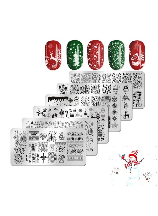 JERCLITY JERCLITY 6pcs Christmas Nail Stamping Plate Snowflake Santa Claus Christmas Tree Elk Image Pattern Nail Art Stamping Kit for Nails - Image 1