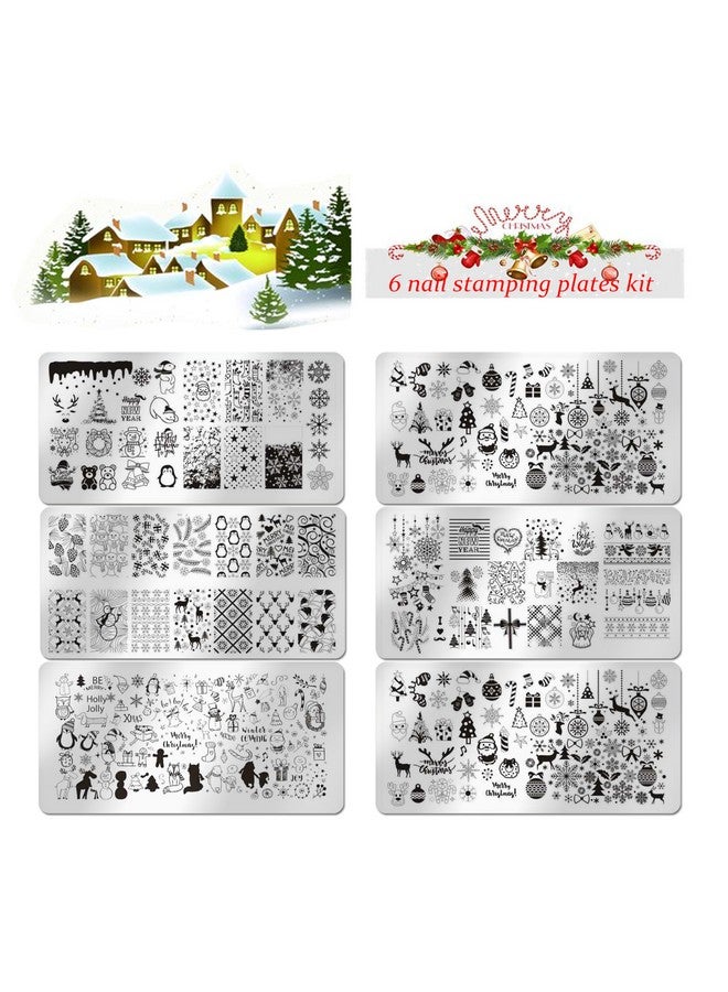 JERCLITY JERCLITY 6pcs Christmas Nail Stamping Plate Snowflake Santa Claus Christmas Tree Elk Image Pattern Nail Art Stamping Kit for Nails - Image 2