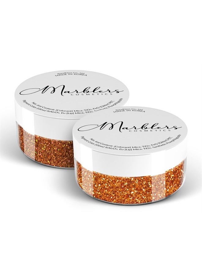 MARBLERS Cosmetic Grade Fine Glitter Duo [Copper & Holo Burnt Orange] 0.36oz (10g) | Non-Toxic | Vegan | Cruelty-Free | Eyeshadow, Nail Polish, Nail Art | Festival, Rave & Party Makeup | Body & Face - Image 1