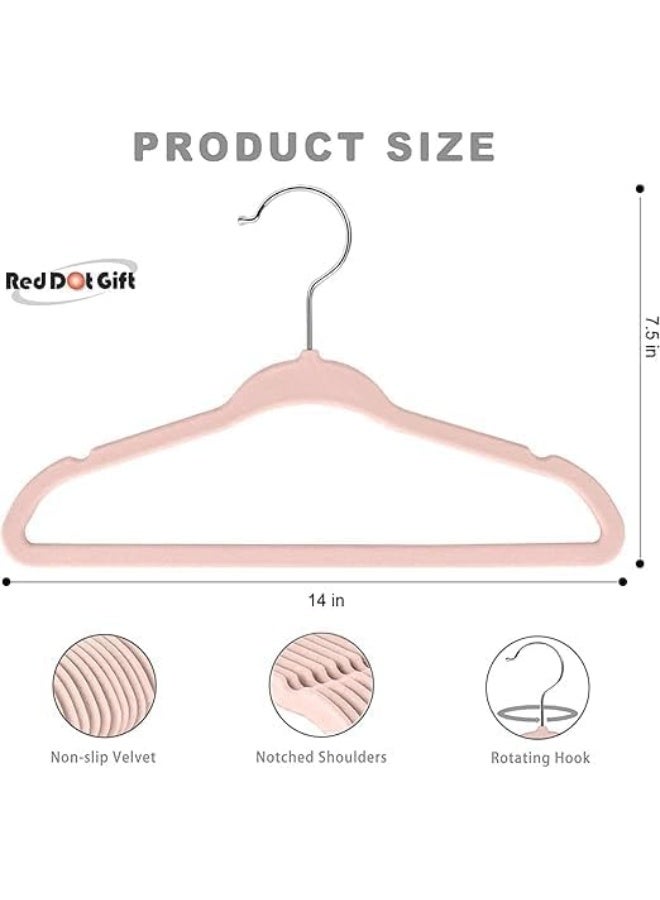 Red Dot Gift مجموعة هدايا ريد دوت® 10 قطعة شماعات مخملية للأطفال - شماعات ملابس حضانة غير قابلة للانزلاق للأطفال، خطاف دوار كروم 360 درجة (وردي، 35 سم) - Image 2