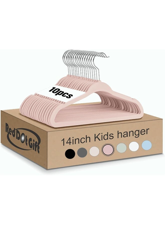 Red Dot Gift مجموعة هدايا ريد دوت® 10 قطعة شماعات مخملية للأطفال - شماعات ملابس حضانة غير قابلة للانزلاق للأطفال، خطاف دوار كروم 360 درجة (وردي، 35 سم) - Image 1