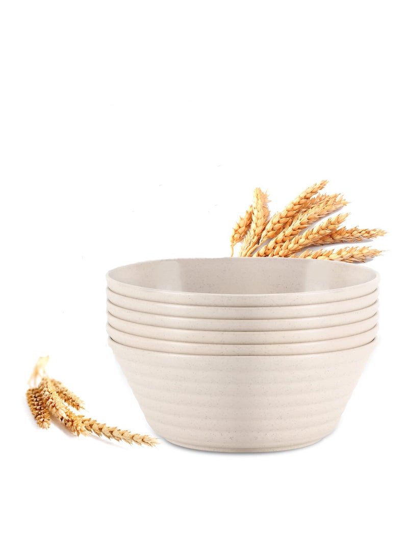 SOLARAE 6 Pcs Wheat Straw Cereal Bowls, 28 OZ Unbreakable Cereal Bowls Reusable Plastic Bowls Set, Microwave and Dishwasher Safe, for Soup, Oatmeal, Ramen, Salad, Beige - Image 1