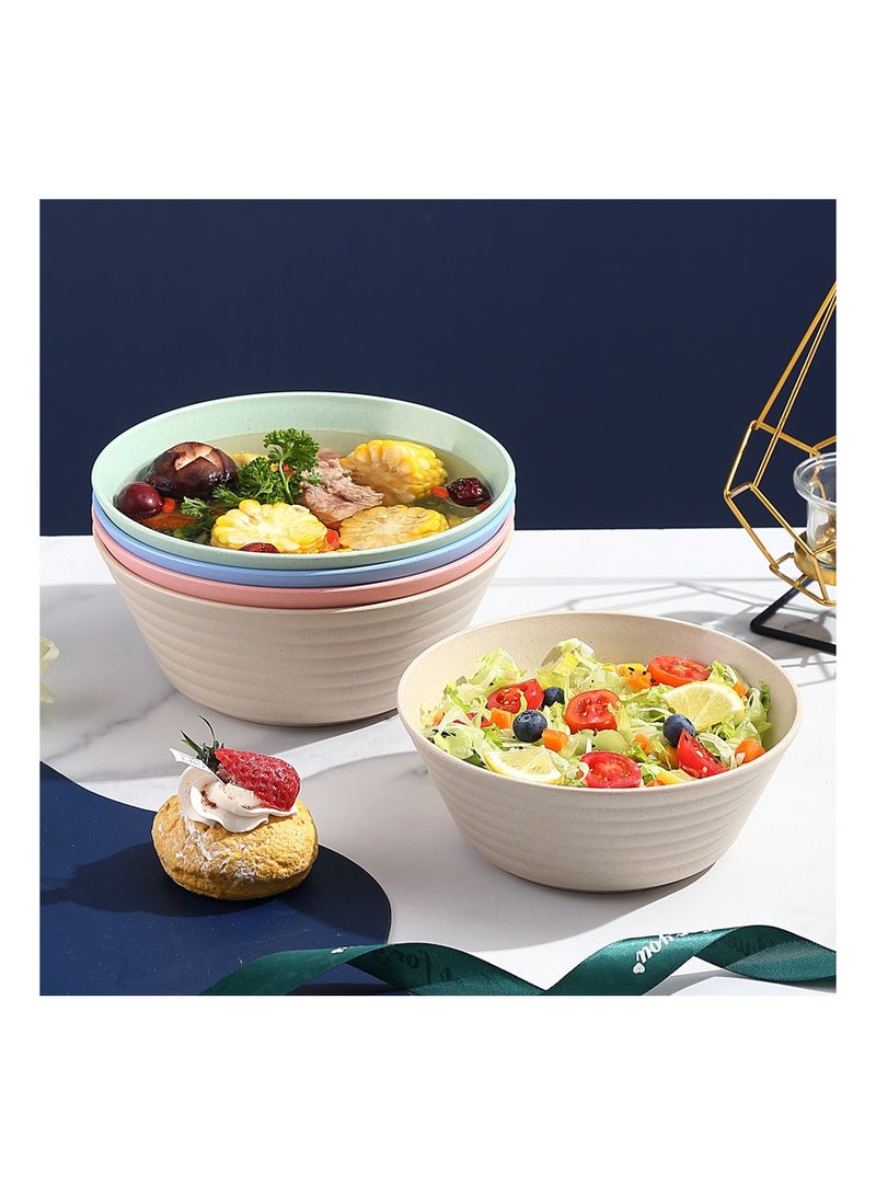 SOLARAE 6 Pcs Wheat Straw Cereal Bowls, 28 OZ Unbreakable Cereal Bowls Reusable Plastic Bowls Set, Microwave and Dishwasher Safe, for Soup, Oatmeal, Ramen, Salad, Beige - Image 2