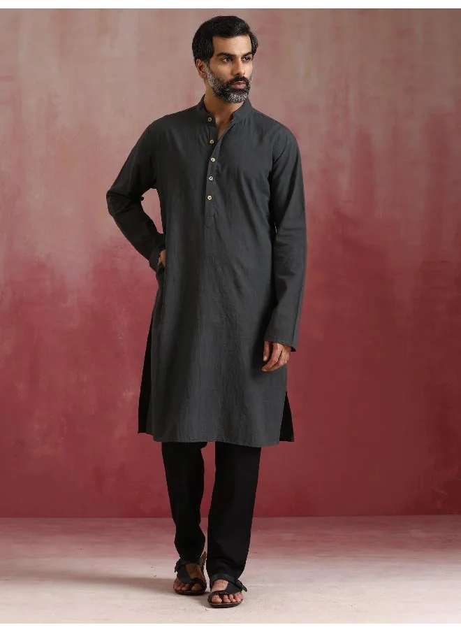 trueBrowns Men's Charcoal Grey Mandarin Collar Kurta