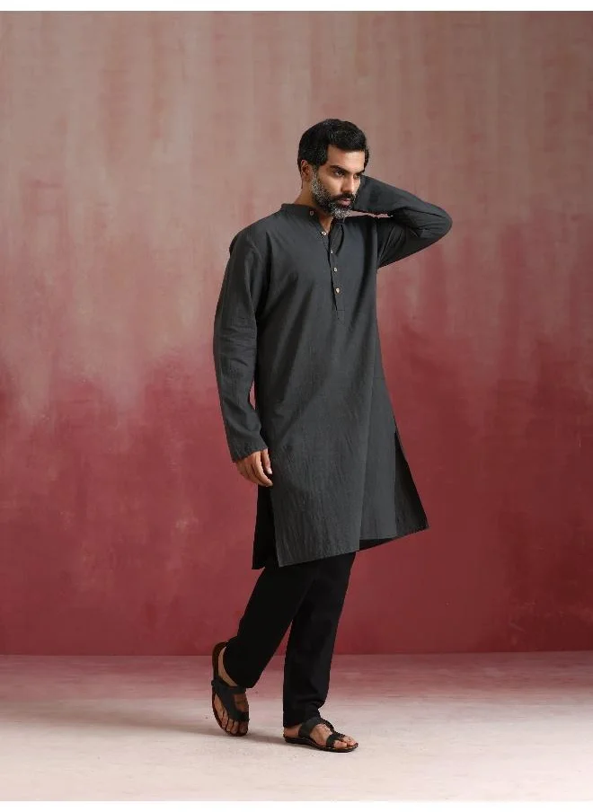 trueBrowns Men's Charcoal Grey Mandarin Collar Kurta