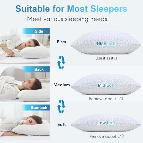QUTOOL Shredded Memory Foam Pillows for Sleeping King Size Pillow, Cooling Gel Pillows for Hot Sleepers Cool Pillow for Side and Back Sleeper, Soft Yet Support Adjustable Bed Pillow, Gift for Women or Men - Image 4