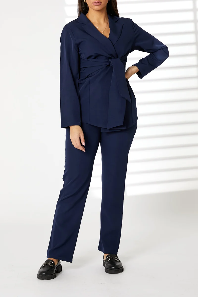 Moistreet Tie Detailed Blazer And Pants Set