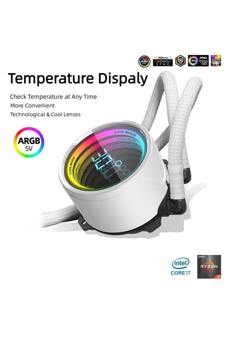 كولمون برودة سائل وحدة المعالجة المركزية 240 مم/360 مم مع شاشة درجة الحرارة ، مشعاع برودة المياه CPU AIO مع مراوح ثلثة ، مزامنة ARGB ، مضخة تسيطر عليها PWM ، تقنية مضادة للتسرب ، مرآة واضحة ، Intel & AMD COMPATIBLE - Image 5