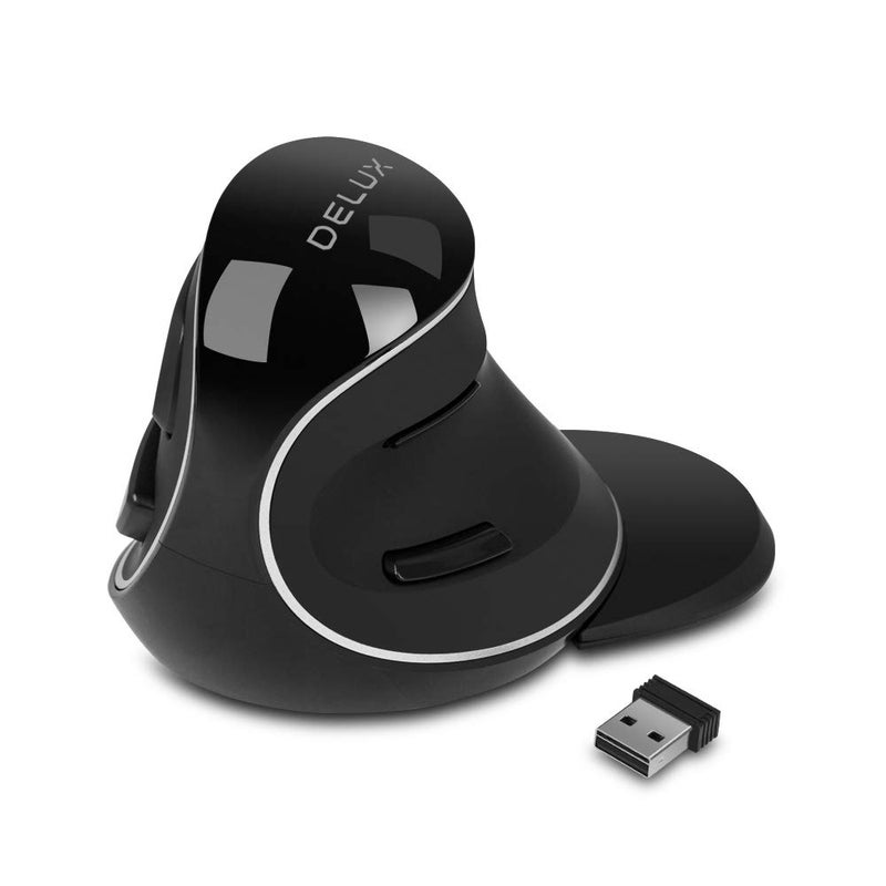 DeLUX Wired Ergonomic Mouse with 7200DPI, Vertical Mouse Large with 6 Programmble Buttons, Blue LED Light, On-Board Software and Removable Palm Rest for PC Computer Laptop(M618PU-Black) - Image 1