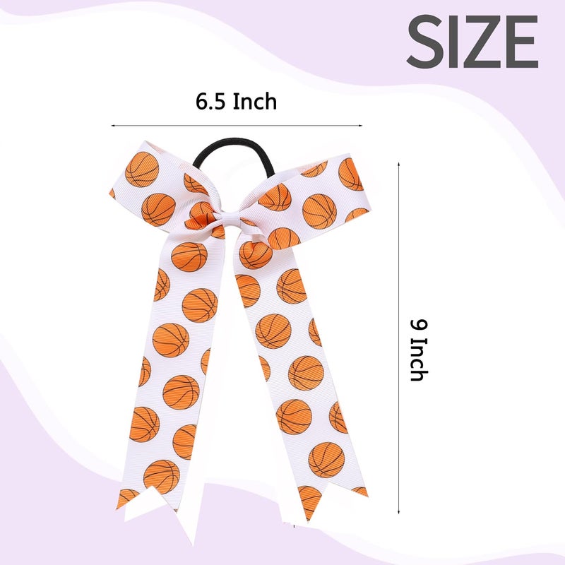 Hipcheer 20pcs Collegiate Style Basketball Cheer Bows for Girls, Long Tail Skinny Cheer Bow Ponytail Holder Handmade Bows for Girls Teens Softball Cheerleader Sports (Orange Basketball) - Image 4
