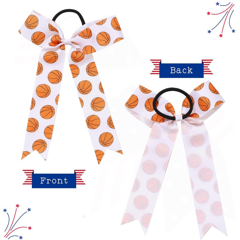 Hipcheer 20pcs Collegiate Style Basketball Cheer Bows for Girls, Long Tail Skinny Cheer Bow Ponytail Holder Handmade Bows for Girls Teens Softball Cheerleader Sports (Orange Basketball) - Image 3
