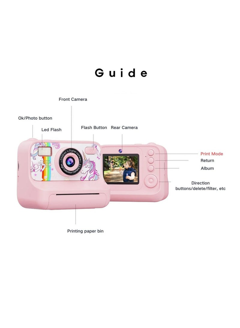 BlueFire Kids Instant Print Camera | 1080P HD Dual-Lens Digital Selfie Camera with 2.4" IPS Screen, Instant Thermal Printing, 4000W Photo Resolution, MP3 Player, Games, Filters & Frames, Rechargeable Battery, Perfect Gift for Boys & Girls - Image 3