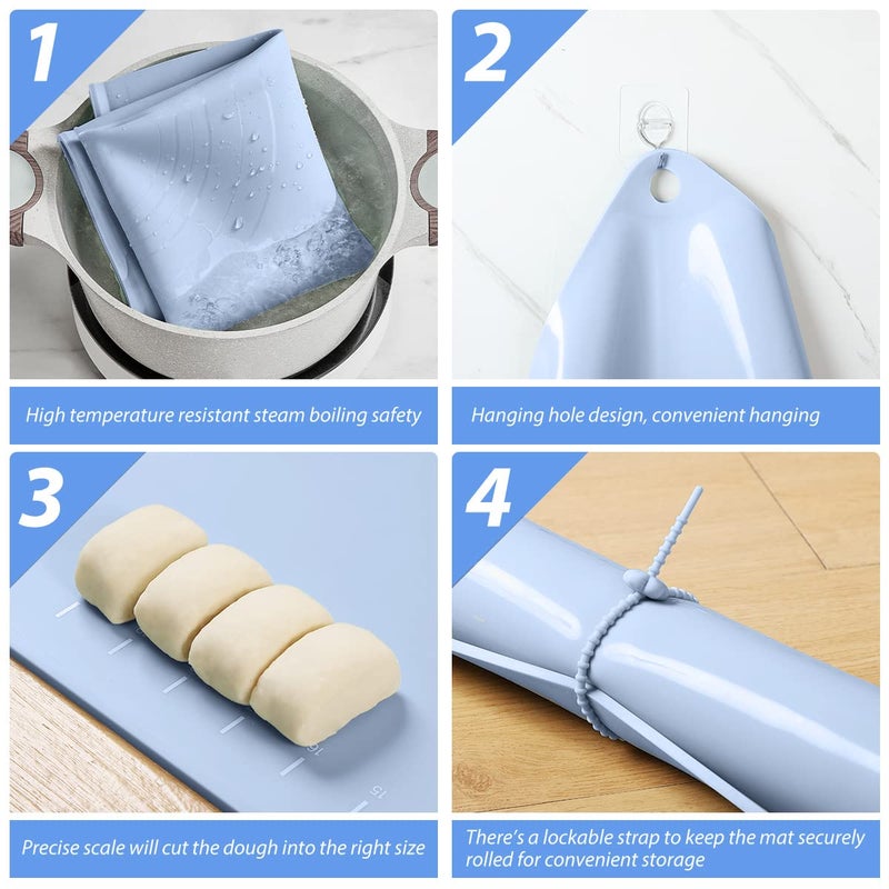 EuChoiz Silicone Pastry Mat 20"*16" Extra Thick Non Stick Baking Mat Food Grade Silicone Dough Rolling Bake Mat with Edge Heightening Blue - Image 4