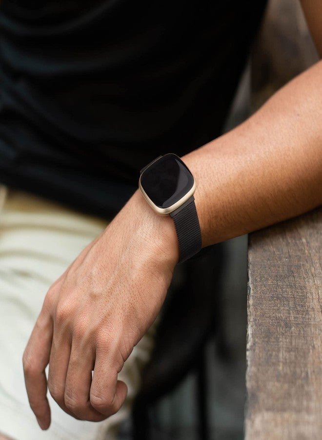 Vanjua Metal Band for Fitbit Sense 2 / Sense Bands, Fitbit Versa 4 / Versa 3 Bands Women Men, Stainless Steel Mesh Magnetic Replacement Bracelet Strap (Large, Black) - Image 5