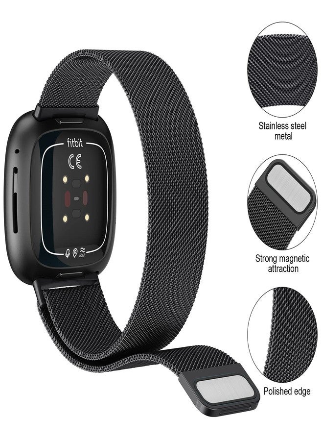 Vanjua Metal Band for Fitbit Sense 2 / Sense Bands, Fitbit Versa 4 / Versa 3 Bands Women Men, Stainless Steel Mesh Magnetic Replacement Bracelet Strap (Large, Black) - Image 2