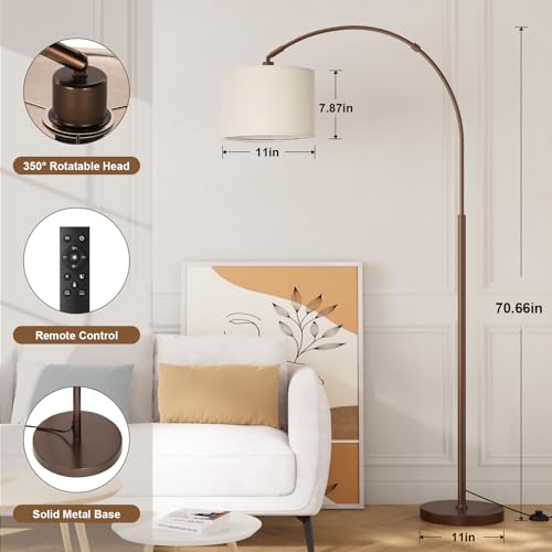 Ambimall Dimmable Arc Floor Lamp with Remote, Color Temperatures and Brightness Adjustable, Arched Floor Lamp with Rotating Head, Over Couch Arched Reading Light for Living Room (Deep Beige and Brown) - Image 2