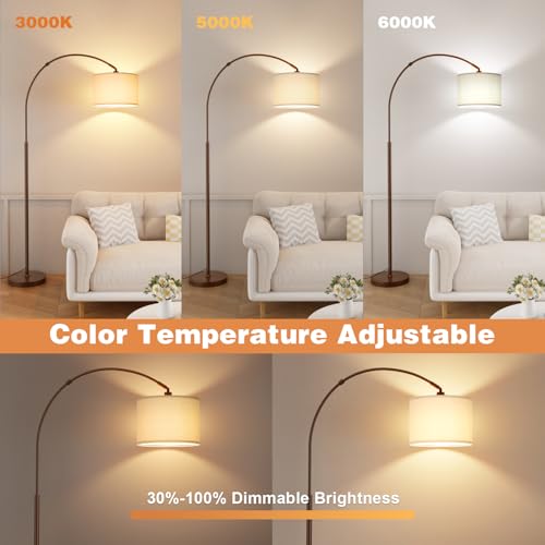 Ambimall Dimmable Arc Floor Lamp with Remote, Color Temperatures and Brightness Adjustable, Arched Floor Lamp with Rotating Head, Over Couch Arched Reading Light for Living Room (Deep Beige and Brown) - Image 4