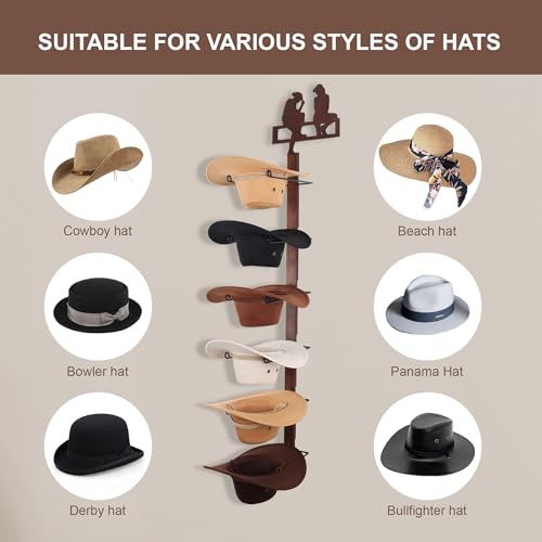 CANWUPON Cowboy Hat Rack Holder for Wall - Wild Western Style Design Hat Organizer with 6 Hat Hooks for Wall Mount, Hat Stand and Hanger for Storage and Organization (Cowboy Lover) - Image 3