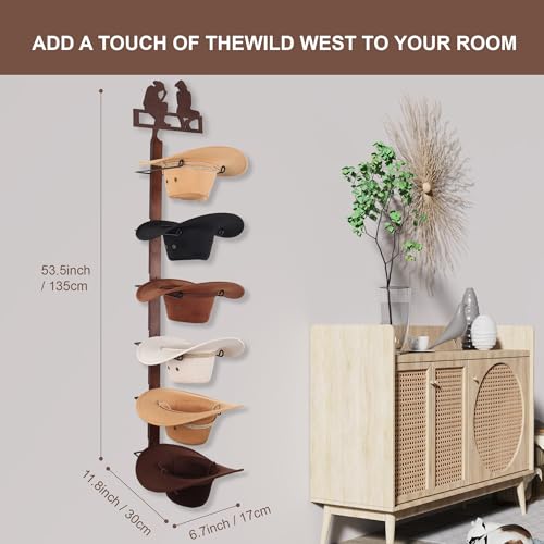 CANWUPON Cowboy Hat Rack Holder for Wall - Wild Western Style Design Hat Organizer with 6 Hat Hooks for Wall Mount, Hat Stand and Hanger for Storage and Organization (Cowboy Lover) - Image 4