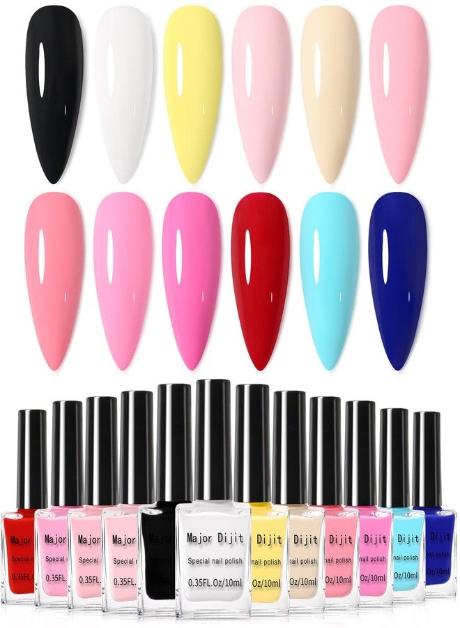 DouborQ 12 Color Nail Polish Set Black White Nude Air Dry 12 Bright Colors 0.35oz Regular Nail Polish Kit Finger Nail Polish Gift Set for Women (Black) - Image 1