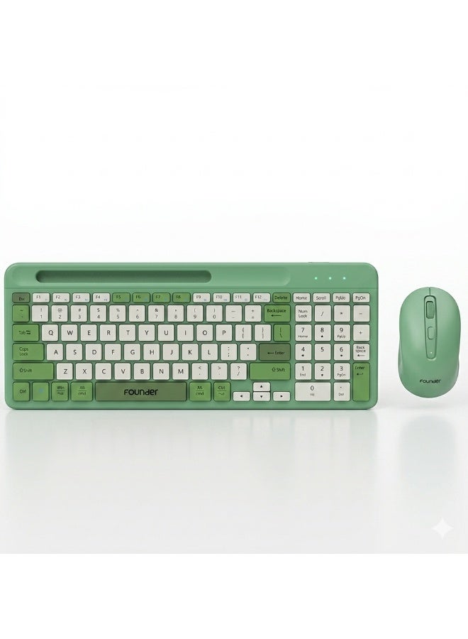 founder KN500 Wireless Keyboard and Mouse Combo with Tablet Stand, 2.4GHz, Scissor Switch, 1600 DPI, Compatible with Windows & Mac (Green) - Image 1