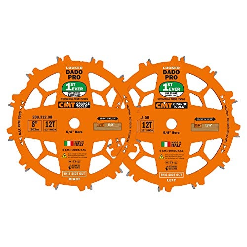 CMT ORANGE TOOLS مجموعة شفرات منشار دادو CMT ORANGE TOOLS 230.312.08 HW D=8” B=5/8” Z12 FTG+ATB برتقالية PTFE - Image 2