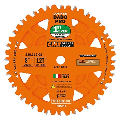 CMT ORANGE TOOLS مجموعة شفرات منشار دادو CMT ORANGE TOOLS 230.312.08 HW D=8” B=5/8” Z12 FTG+ATB برتقالية PTFE - Image 4