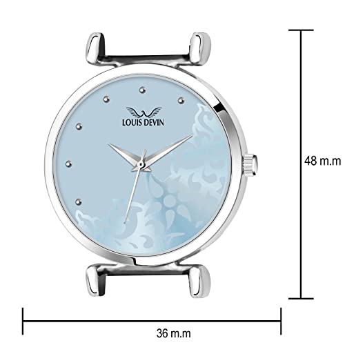 Louis Devin Blue Dial Silver Band Mesh Steel Chain Analog Stainless Steel Wrist Watch for Women | LD-L157-BLU-CH - Image 4