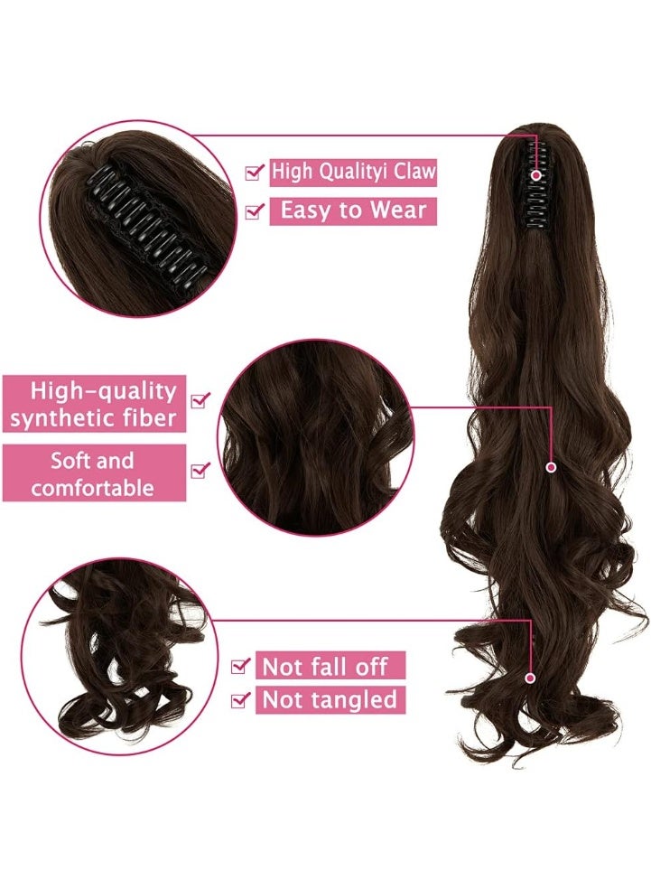 Long Short Hair Extension Cute Clip in on Ponytail Jaw/Claw Synthetic Straight Curly Hairpieces (24in, Medium Brown) - Image 5