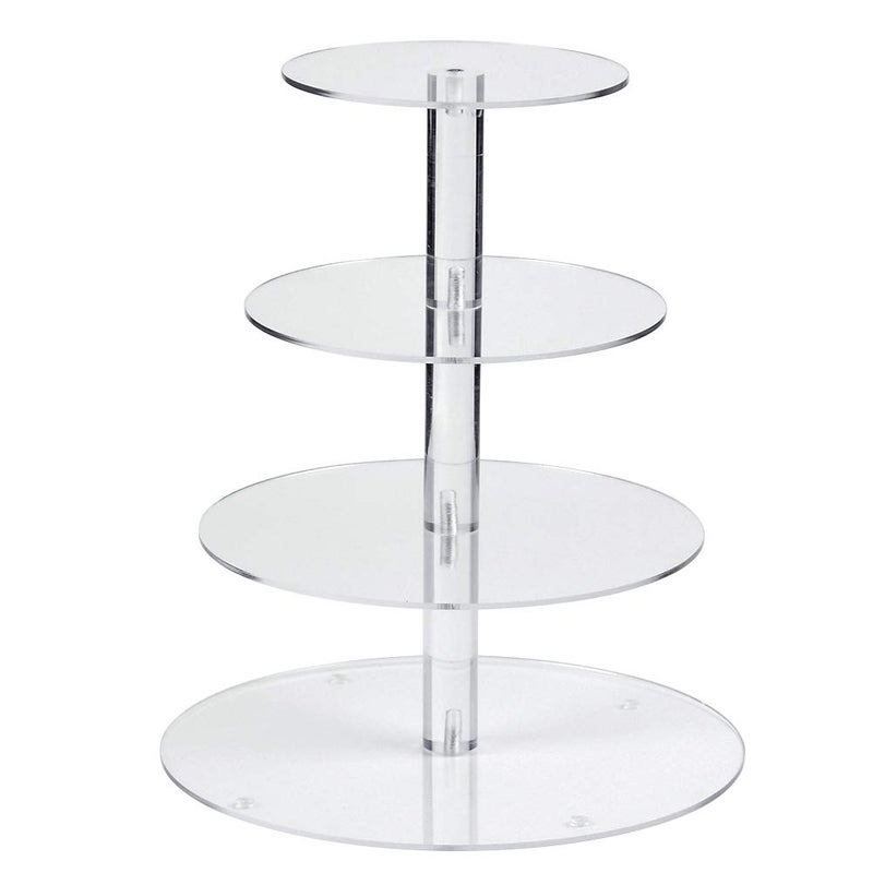 FOCCTS Cupcake Stand 4 Tier Cake Stand Round Acrylic Display Stands Cupcake Tower for Weddings Birthdays or Parties 150mm  187mm  225mm  263mm Diameter 300mm High
