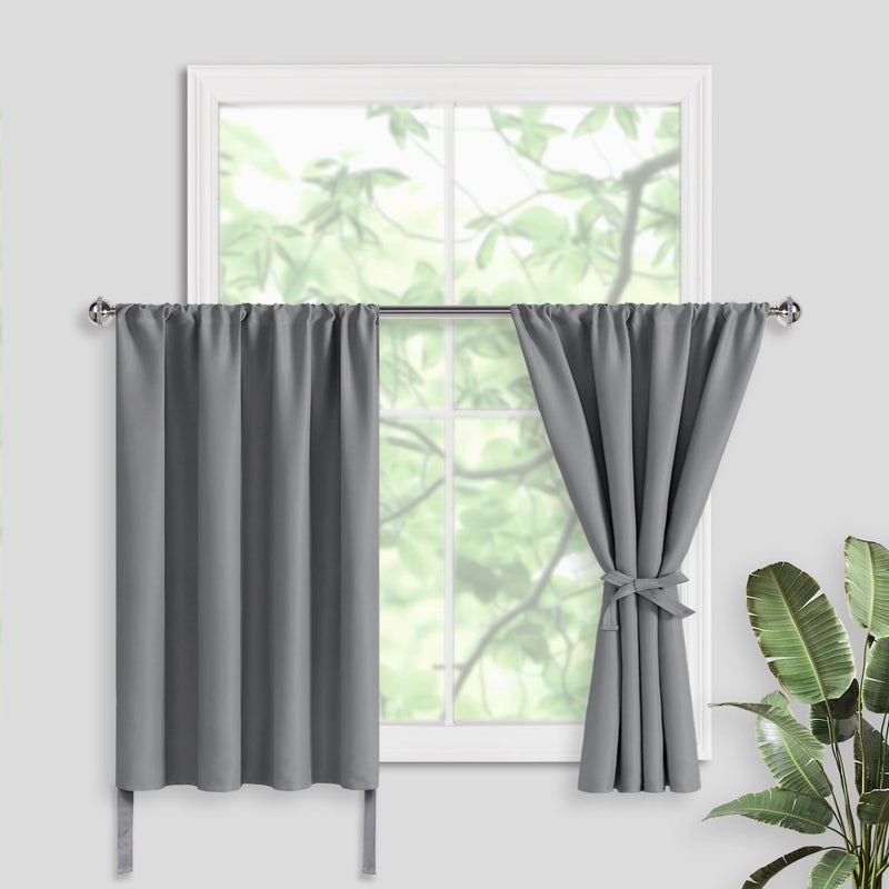 JIUZHEN Tier Curtains 36 Inch Length with 2 Tiebacks  Kitchen Half Window Privacy Curtain Tiers for Windows/Bathroom Shades  Thermal Insulated Room Darkeing Curtain 2 Panels  42"" x 36""  Light Grey - Image 1