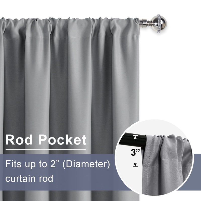 JIUZHEN Tier Curtains 36 Inch Length with 2 Tiebacks  Kitchen Half Window Privacy Curtain Tiers for Windows/Bathroom Shades  Thermal Insulated Room Darkeing Curtain 2 Panels  42"" x 36""  Light Grey - Image 3
