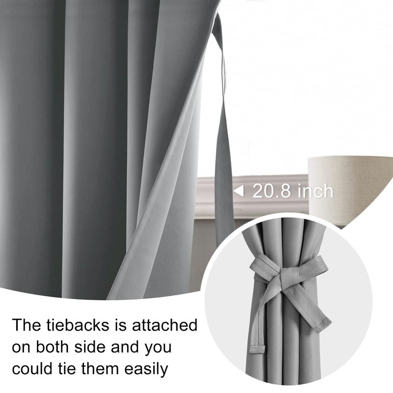 JIUZHEN Tier Curtains 36 Inch Length with 2 Tiebacks  Kitchen Half Window Privacy Curtain Tiers for Windows/Bathroom Shades  Thermal Insulated Room Darkeing Curtain 2 Panels  42"" x 36""  Light Grey - Image 2