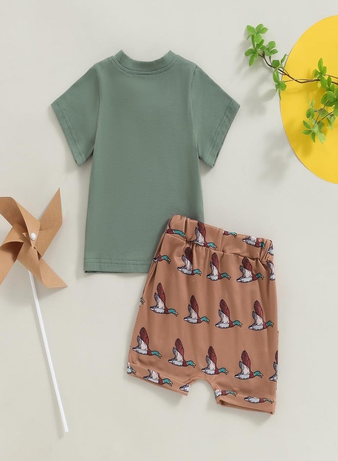 Rtnnsbbfcm Toddler Baby Boy Hunting Outfit Mallard Duck Print Short Sleeve Pocket T-shirt Top Shorts Set Summer Clothes (Green Khaki, 2-3T) - Image 3