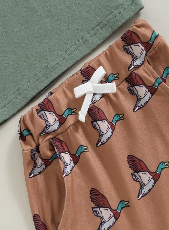 Rtnnsbbfcm Toddler Baby Boy Hunting Outfit Mallard Duck Print Short Sleeve Pocket T-shirt Top Shorts Set Summer Clothes (Green Khaki, 2-3T) - Image 5
