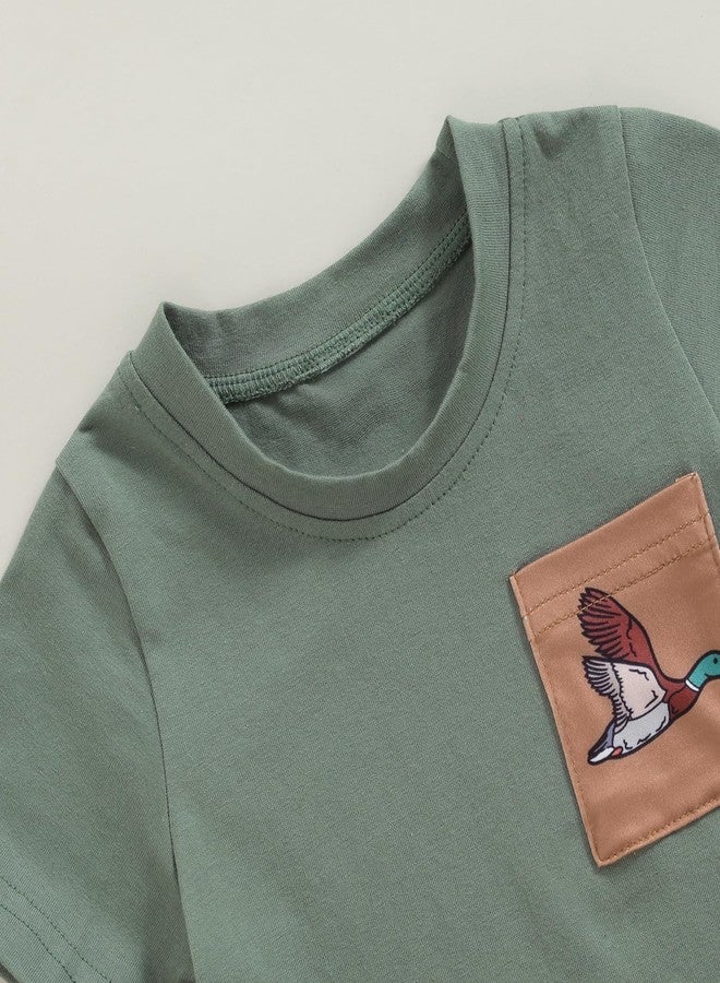 Rtnnsbbfcm Toddler Baby Boy Hunting Outfit Mallard Duck Print Short Sleeve Pocket T-shirt Top Shorts Set Summer Clothes (Green Khaki, 2-3T) - Image 4