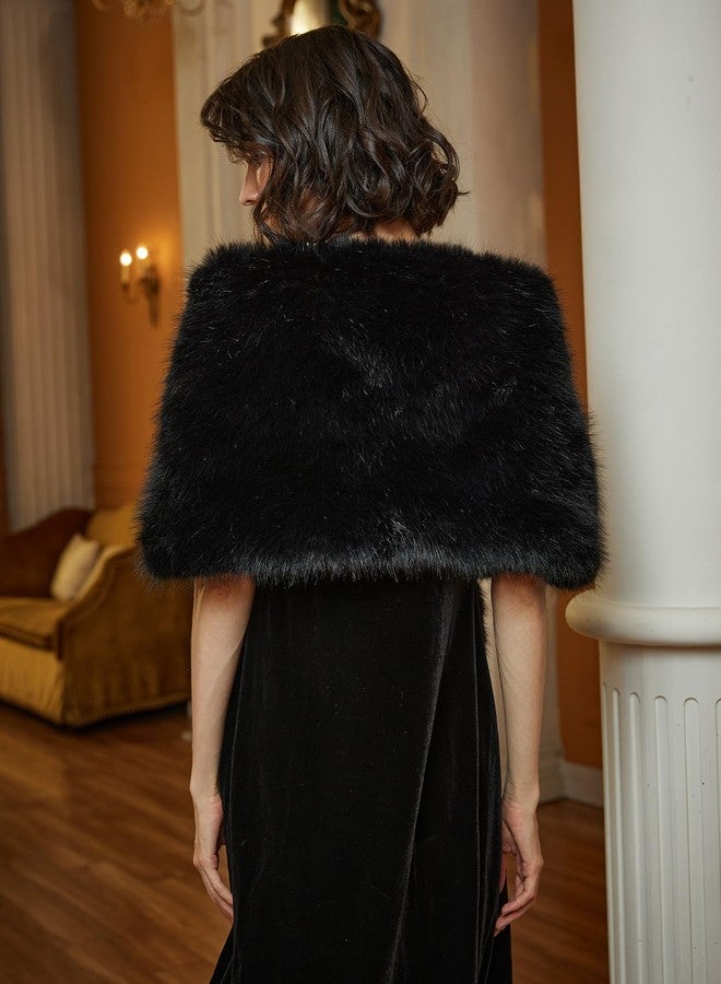 BEAUTELICATE Women Faux Fur Shawl Cover Up Stole Shrug Winter Bridal Wedding Wrap - Image 4